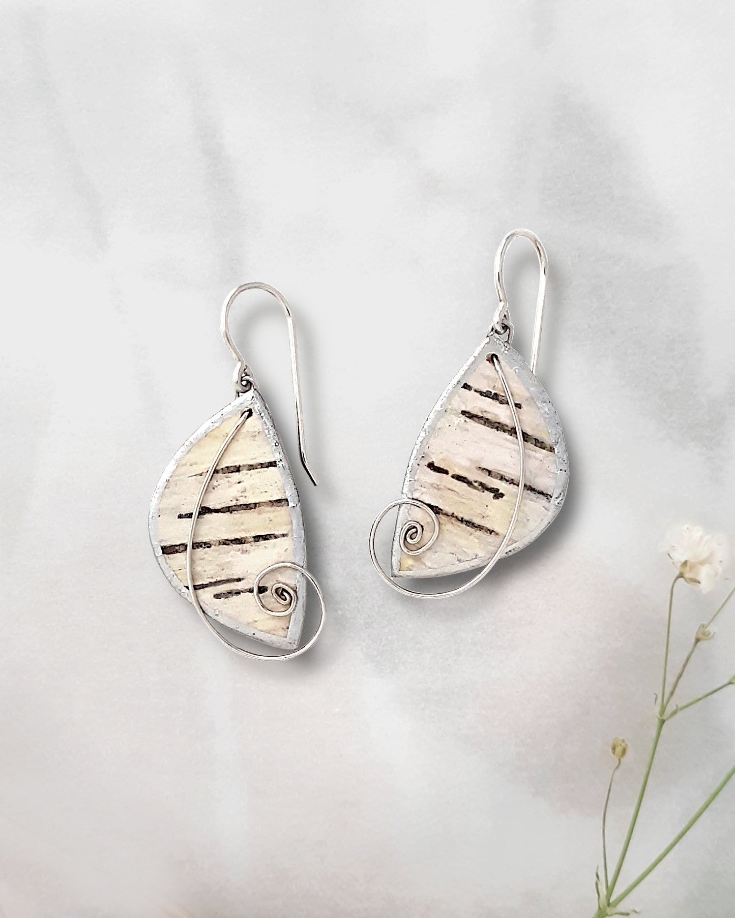 Earrings, 'Birch Moon' - silver