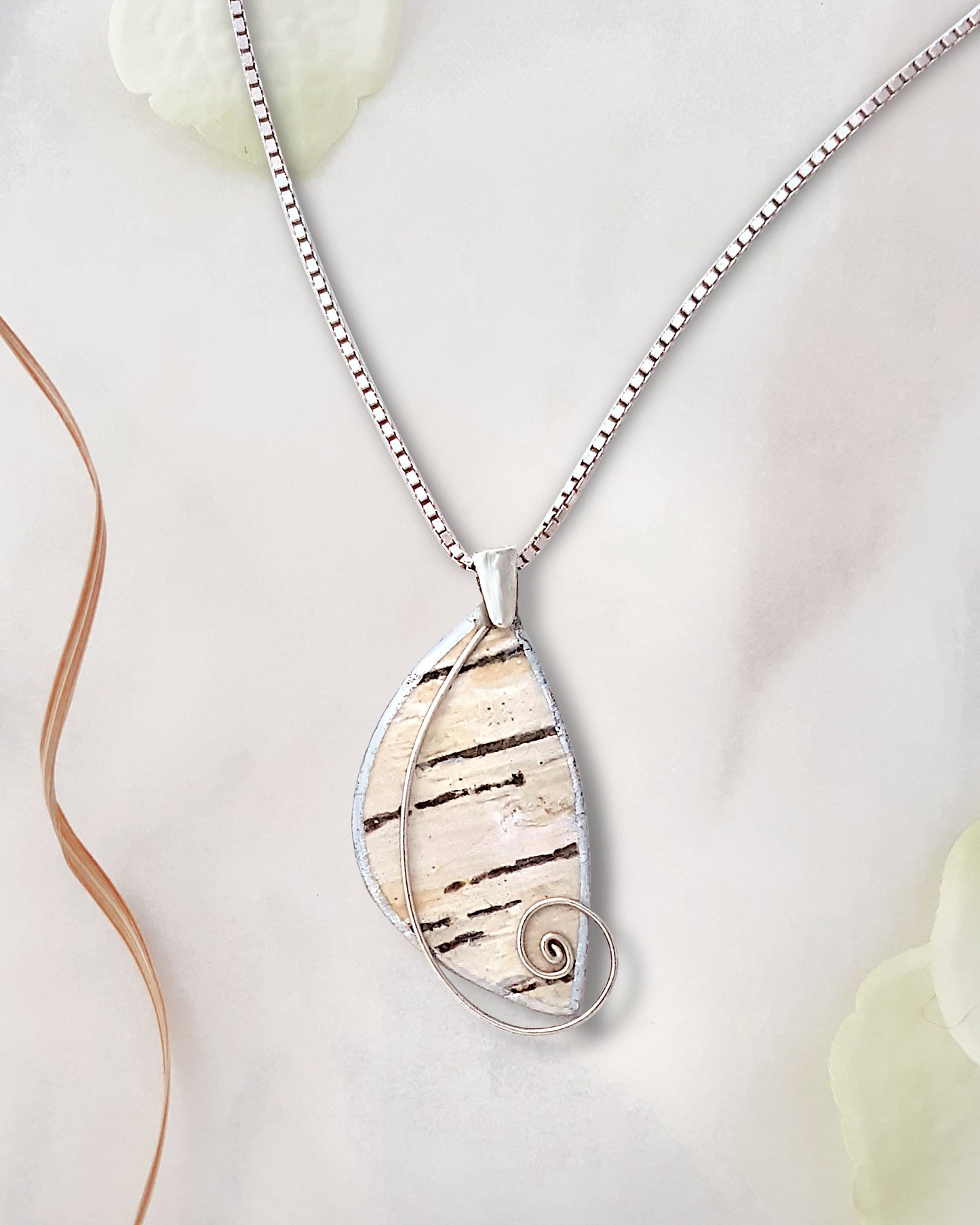 Necklace, 'Birch Moon' - silver