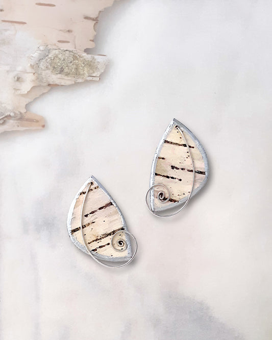 Post Earrings, 'Birch Moon' - silver