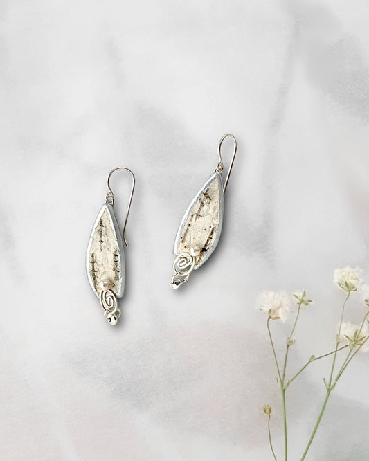 Earrings, 'Harp' with dangle - silver